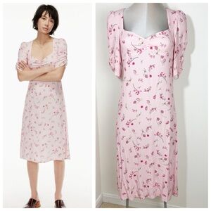 Wilfred Baudelaire Dress Sweetheart Neckline Midi Pink Floral Size 8 ARITZIA